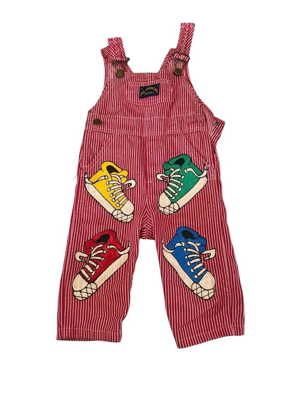Vintage Healthtex Overalls Baby 18mos Red Railroad Stripe Hand Painted Unique